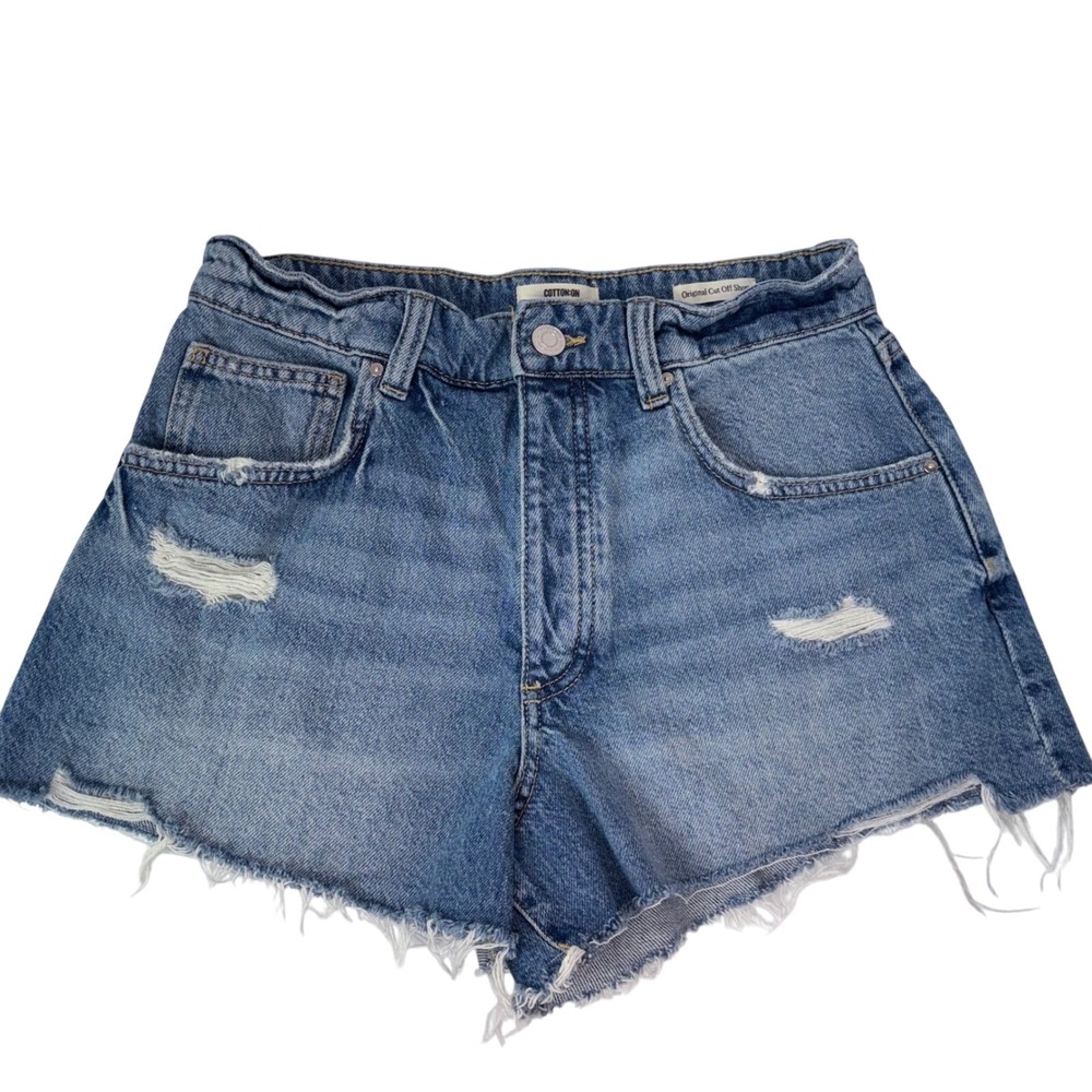 Cotton On Womens Original Cut Off Denim Shorts Size‎ 28 Distressed Blue